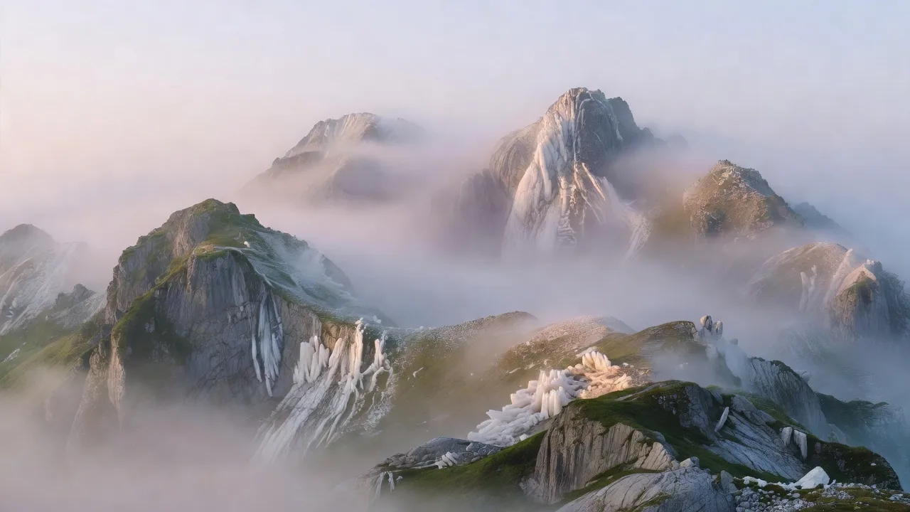 夜明けの水晶質の山並み